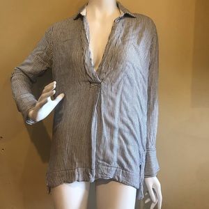 Free People stripped flannel long sleeve top Small